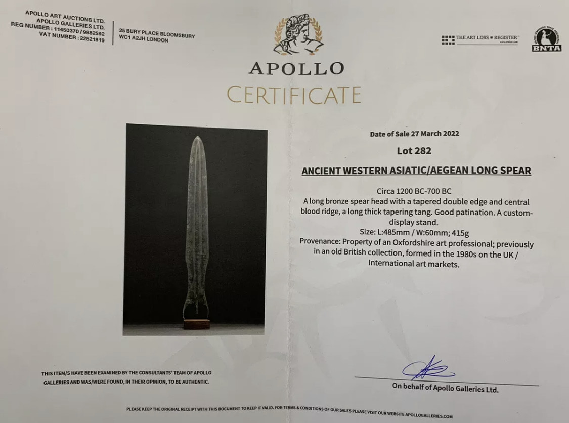 ANCIENT WESTERN ASIATIC/AEGEAN LONG SPEAR - Image 6