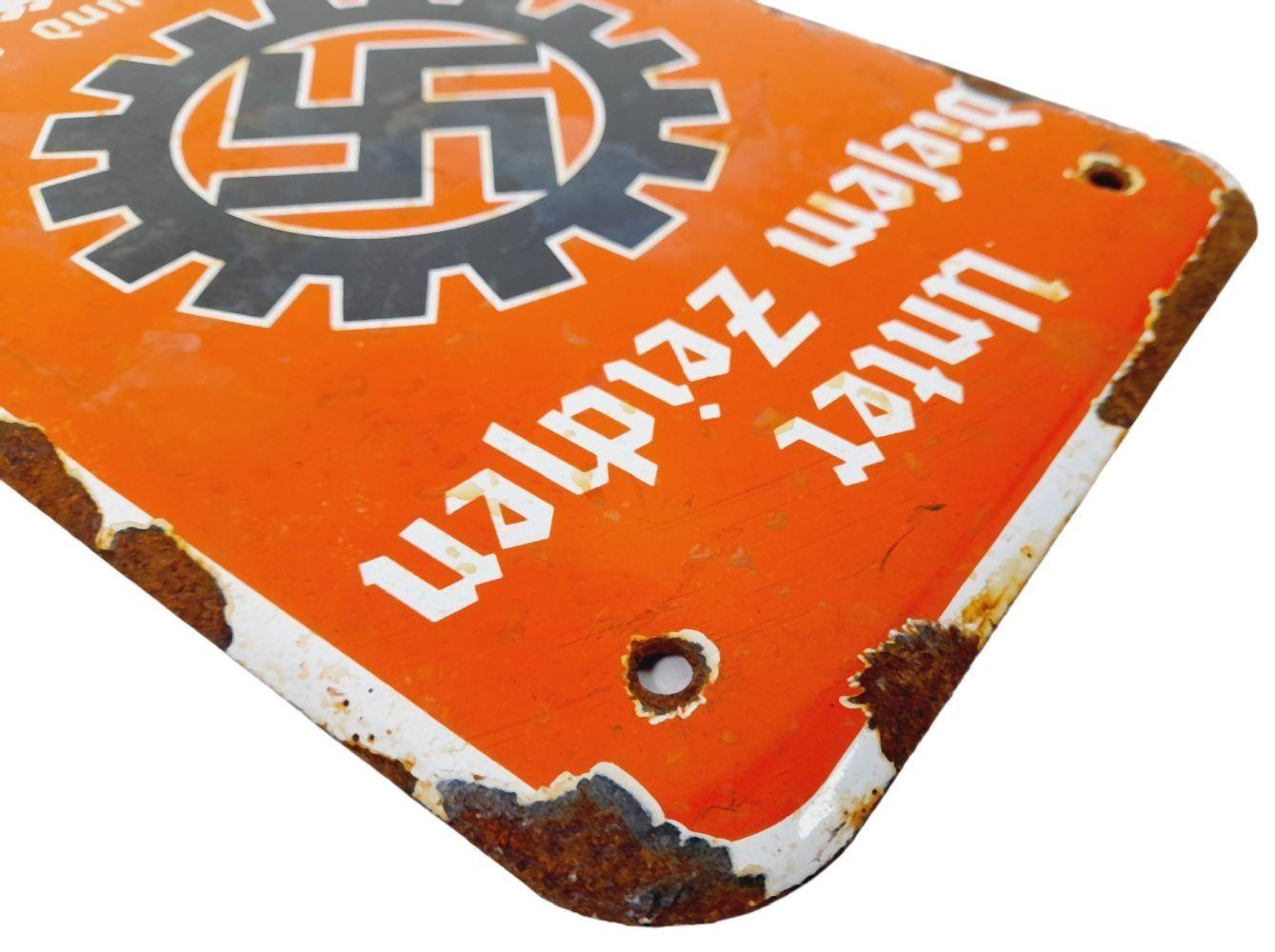 Rare WW2 German Enamel Factory Sign German Workers Front - Image 3