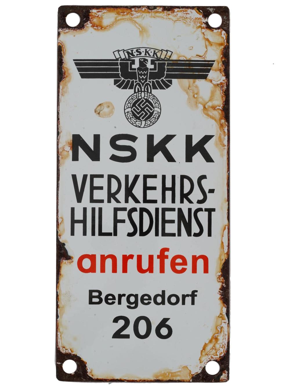 WW2 NAZI GERMAN NSKK PROPAGANDA STREET SIGN - NSKK-Straßenhilfe ROAD SIDE ASSISTANCE PROGRAM
