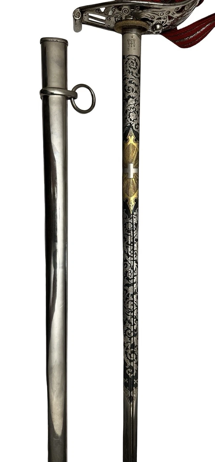 WW1- Swiss Officers M1899 Presentation Grade Sword - Officer Named - Gold Gilded - Image 9